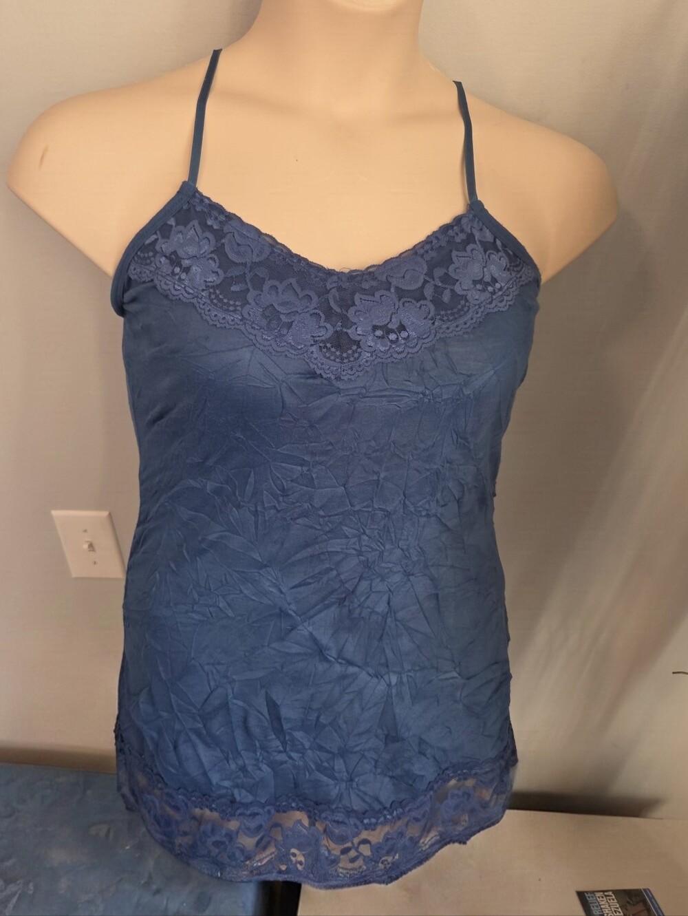 NEW Maurices Teal Blue Lace Crinkle Cami Tank Top Size Medium